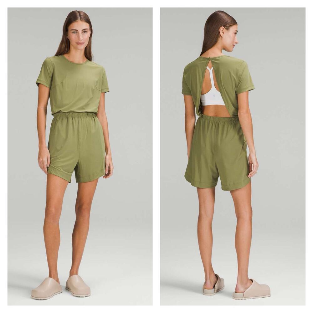 Lululemon | Lightweight High Neck Romper Size 8 Bronze Green Open Back
